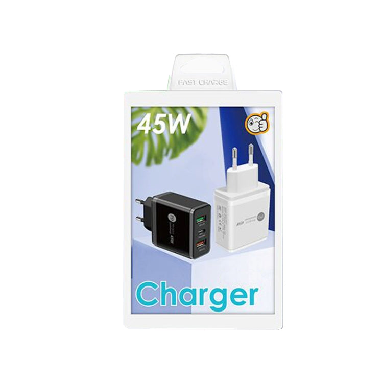 Carregador Rápido Multiporta 45W PD3.0 + 2 x USB QC3.0, Ficha UE, Ficha UE