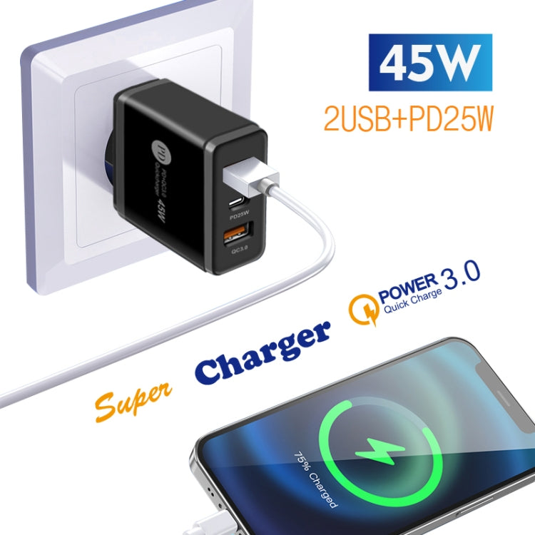 45W PD3.0 + 2 x QC3.0 USB Multi Port Quick Charger, UK Plug, UK Plug