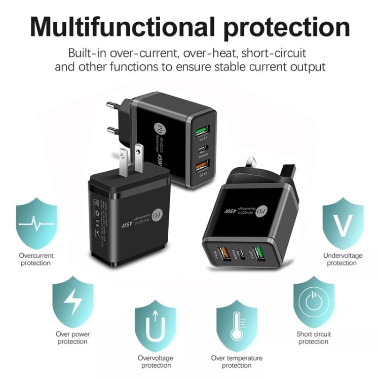 45W PD3.0 + 2 x QC3.0 USB Multi Port Quick Charger, UK Plug, UK Plug