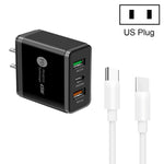 Carregador Multi Porta USB 45W PD3.0 + 2 x QC3.0 com Cabo Type-C para Type-C, Ficha EUA, Ficha EUA + Cabo Type-C para Type-C
