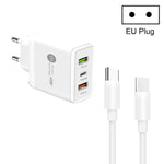 Carregador Multi Porta USB 45W PD3.0 + 2 x QC3.0 com Cabo Type-C para Type-C, Ficha UE, Ficha UE + Cabo Type-C para Type-C