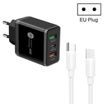 Carregador Multi Porta USB 45W PD3.0 + 2 x QC3.0 com Cabo Type-C para Type-C, Ficha UE, Ficha UE + Cabo Type-C para Type-C