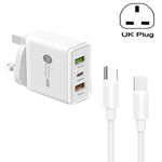 Carregador Multi Porta USB 45W PD3.0 + 2 x QC3.0 com Cabo Type-C para Type-C, Ficha UK, Ficha UK + Cabo Type-C para Type-C