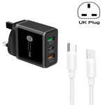 Carregador Multi Porta USB 45W PD3.0 + 2 x QC3.0 com Cabo Type-C para Type-C, Ficha UK, Ficha UK + Cabo Type-C para Type-C