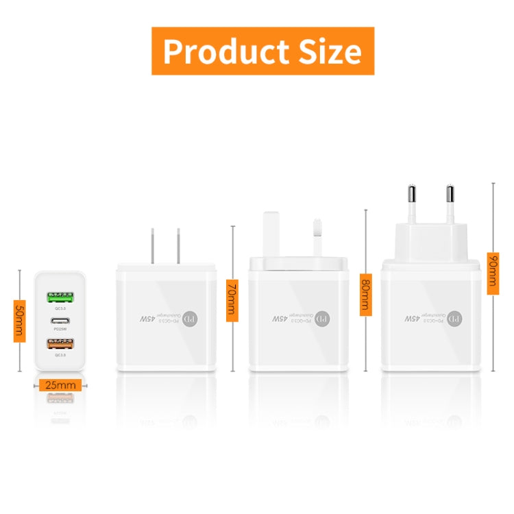 Carregador Multi Porta USB 45W PD3.0 + 2 x QC3.0 com Cabo Type-C para Type-C, Ficha UK, Ficha UK + Cabo Type-C para Type-C