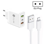 Carregador Multi Porta USB 45W PD25W + 2 x QC3.0 com Cabo USB para 8 Pinos, Ficha UE, Ficha UE + Cabo USB para 8 Pinos