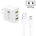 Carregador Multi Porta USB 45W PD25W + 2 x QC3.0 com Cabo USB para Type-C, Ficha EUA, Ficha EUA + Cabo USB para Type-C