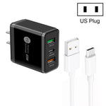 Carregador Multi Porta USB 45W PD25W + 2 x QC3.0 com Cabo USB para Type-C, Ficha EUA, Ficha EUA + Cabo USB para Type-C