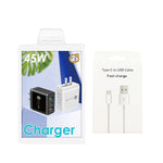 Carregador Multi Porta USB 45W PD25W + 2 x QC3.0 com Cabo USB para Type-C, Ficha EUA, Ficha EUA + Cabo USB para Type-C