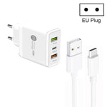 Carregador Multi Porta USB 45W PD25W + 2 x QC3.0 com Cabo USB para Type-C, Ficha UE, Ficha UE + Cabo USB para Type-C