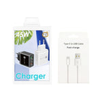 Carregador Multi Porta USB 45W PD25W + 2 x QC3.0 com Cabo USB para Type-C, Ficha UE, Ficha UE + Cabo USB para Type-C