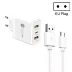 Carregador Multi Porta USB 45W PD25W + 2 x QC3.0 com Cabo USB para Micro USB, Ficha UE, Ficha UE + Cabo USB para Micro USB