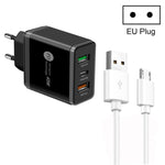 Carregador Multi Porta USB 45W PD25W + 2 x QC3.0 com Cabo USB para Micro USB, Ficha UE, Ficha UE + Cabo USB para Micro USB