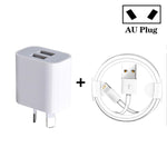 Carregador USB Mini de Dupla Porta com Cabo de Dados USB para 8 Pinos, Ficha AU, Ficha AU + Cabo 8 Pinos