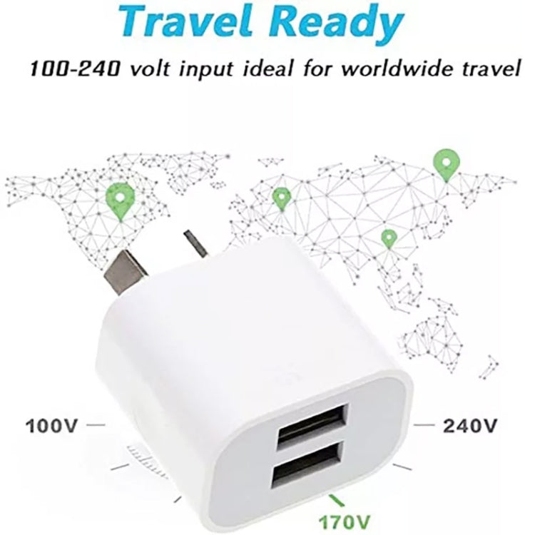 Carregador USB Mini de Dupla Porta com Cabo de Dados USB para 8 Pinos, Ficha AU, Ficha AU + Cabo 8 Pinos