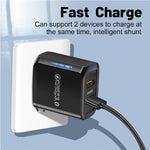 Carregador USB 36W de Dupla Porta QC3.0 com Cabo USB 3A para Type-C, Ficha EUA, Ficha EUA + Cabo USB para Type-C