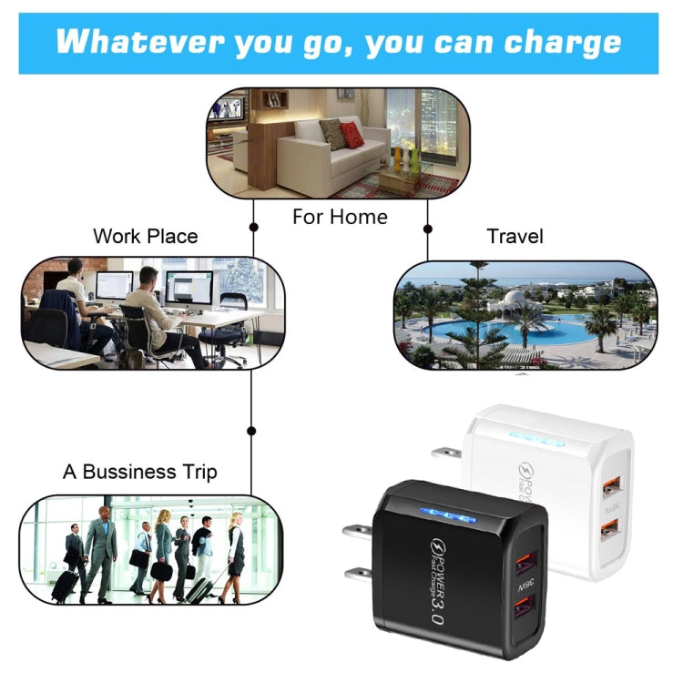 Carregador USB 36W de Dupla Porta QC3.0 com Cabo USB 3A para Type-C, Ficha EUA, Ficha EUA + Cabo USB para Type-C