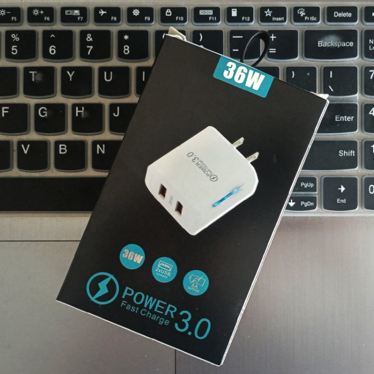 Carregador USB 36W de Dupla Porta QC3.0 com Cabo USB 3A para Type-C, Ficha EUA, Ficha EUA + Cabo USB para Type-C