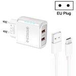 Carregador USB 36W de Dupla Porta QC3.0 com Cabo USB 3A para Type-C, Ficha UE, Ficha UE + Cabo USB para Type-C