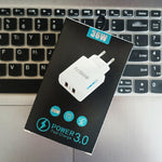 Carregador USB 36W de Dupla Porta QC3.0 com Cabo USB 3A para Type-C, Ficha UE, Ficha UE + Cabo USB para Type-C