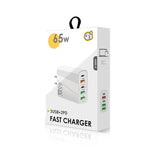 Carregador Multi Porta USB 65W Dual PD Type-C + 3 x USB para Telemóvel e Tablet, Ficha US, Ficha US