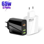 Carregador Multi Porta USB 65W Dual PD Type-C + 3 x USB para Telemóvel e Tablet, Ficha UE, Ficha UE