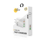 Carregador Multi Porta USB 65W Dual PD Type-C + 3 x USB para Telemóvel e Tablet, Ficha UE, Ficha UE