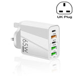 Carregador Multi Porta USB 65W Dual PD Type-C + 3 x USB para Telemóvel e Tablet, Ficha UK, Ficha UK