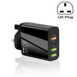 Carregador Multi Porta USB 65W Dual PD Type-C + 3 x USB para Telemóvel e Tablet, Ficha UK, Ficha UK