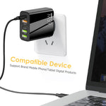 65W Dual PD Type-C + 3 x USB Multi Port Charger with 3A Type-C to Type-C Data Cable, US Plug, EU Plug + Type-C to Type-C Cable