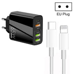 Carregador Multi Porta USB 65W Dual PD Type-C + 3 x USB com Cabo de Dados 3A Type-C para 8 Pinos, Ficha UE, Ficha UE + Cabo Type-C para 8 Pinos