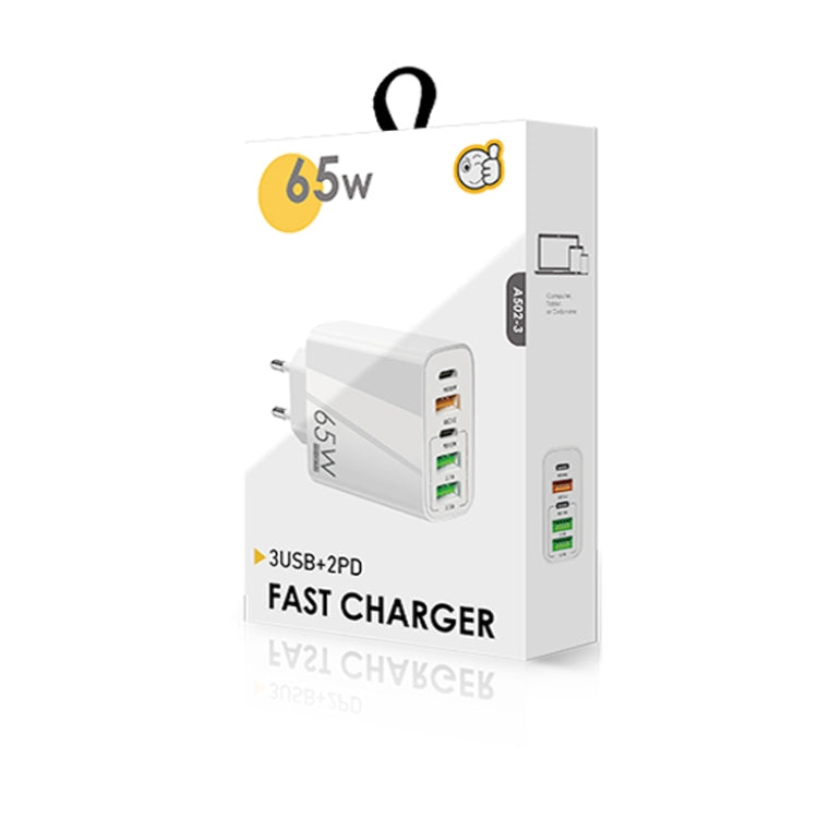 Carregador Multi Porta USB 65W Dual PD Type-C + 3 x USB com Cabo de Dados 3A Type-C para 8 Pinos, Ficha UE, Ficha UE + Cabo Type-C para 8 Pinos