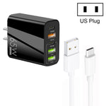 Carregador Multi Porta 65W Dual PD Type-C + 3 x USB com Cabo de Dados USB para Type-C 3A, Ficha US, Ficha US + Cabo USB para Type-C