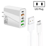Carregador Multi Porta 65W Dual PD Type-C + 3 x USB com Cabo de Dados USB para Type-C 3A, Ficha US, Ficha US + Cabo USB para Type-C