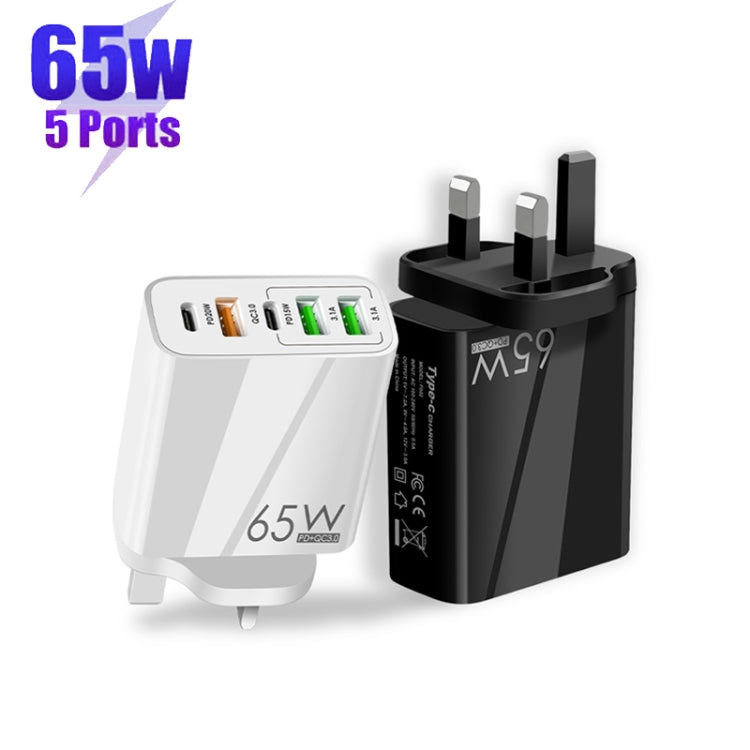 Carregador Multi Porta 65W Dual PD Type-C + 3 x USB com Cabo de Dados USB para Type-C 3A, Ficha UK, Ficha UK + Cabo USB para Type-C