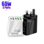 Carregador Multi Porta 65W Dual PD Type-C + 3 x USB com Cabo de Dados USB para Micro USB 3A, Ficha UK, Ficha UK + Cabo USB para Micro USB