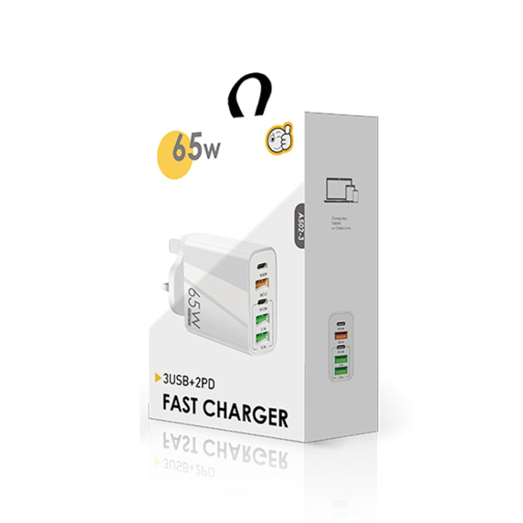 Carregador Multi Porta 65W Dual PD Type-C + 3 x USB com Cabo de Dados USB para Micro USB 3A, Ficha UK, Ficha UK + Cabo USB para Micro USB