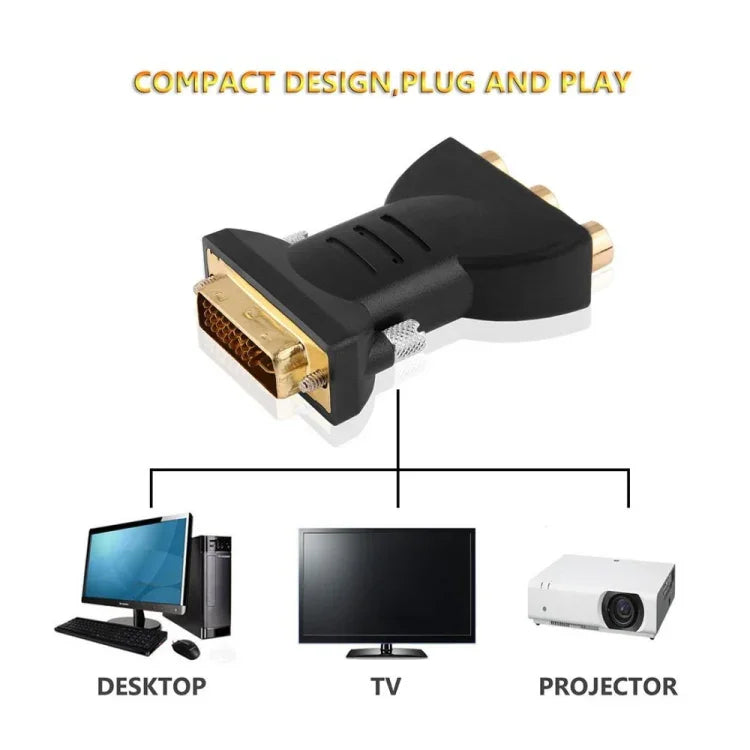 Conversor AV Componente Vídeo Áudio Dourado DVI-I 24+5 Macho para 3 RCA Dourados