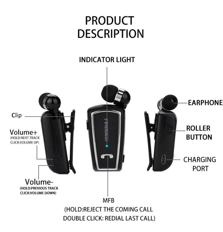 Auricular Bluetooth In-Ear Estéreo Sem Fios Fineblue F-V3 Bluetooth 4.1 Mini Auricular, F-V3 Preto, F-V3 Branco, F-V3 Dourado