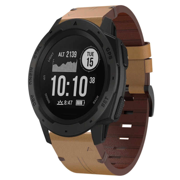 22mm Leather Steel Buckle Watch Band, For Garmin Fenix 5 Plus, For Garmin Instinct