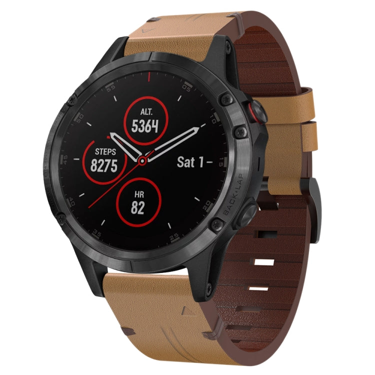 22mm Leather Steel Buckle Watch Band, For Garmin Fenix 5 Plus, For Garmin Instinct