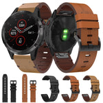 22mm Leather Steel Buckle Watch Band, For Garmin Fenix 5 Plus, For Garmin Instinct