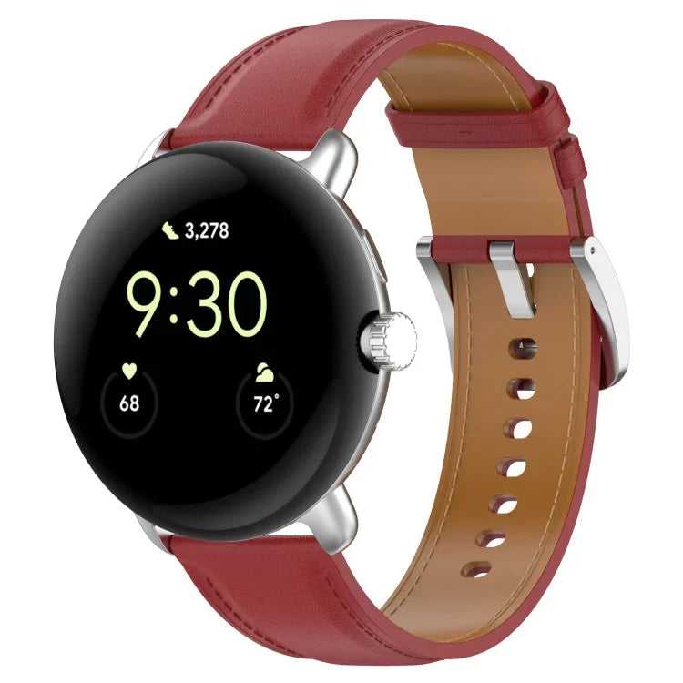 Leather Embossed Sewing Watch Band, For Google Pixel Watch 4 / 3 / 2 / 1 41mm