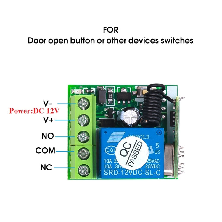 Interruptor de Controlo Remoto RF 1CH DC12V / Relé 10A / Receptor Interruptor 433MHZ