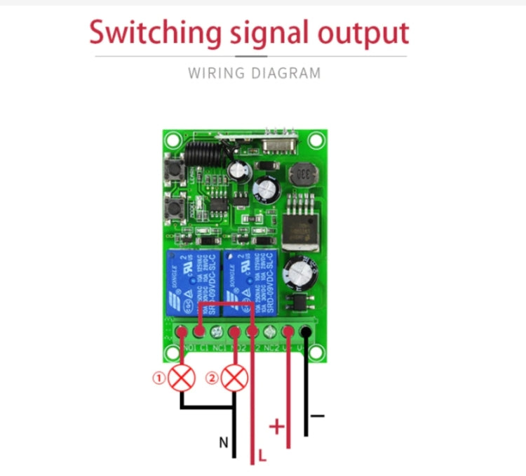 Conjunto Receptor Relé de Controlo Remoto RF Sem Fios para Porta Elétrica Universal DC 12V 24V 48V