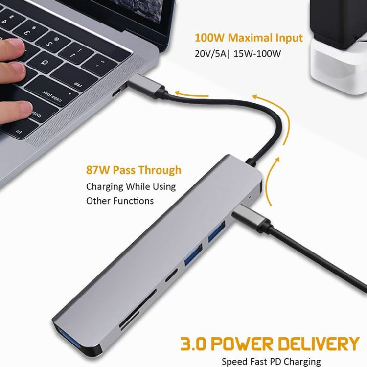 Hub USB C 7 em 1 Adaptador Multiporta USB C com HDMI, PD 100W e Leitor de Cartões SD/TF