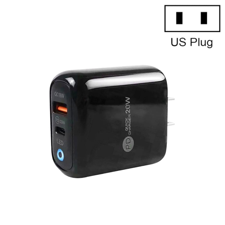 Carregador de Telemóvel PD04 PD20W + QC18W com Indicador LED, Ficha US, Ficha US