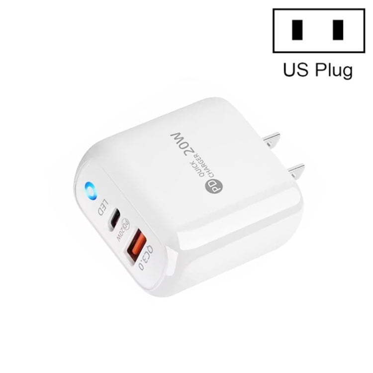 Carregador de Telemóvel PD04 PD20W + QC18W com Indicador LED, Ficha US, Ficha US
