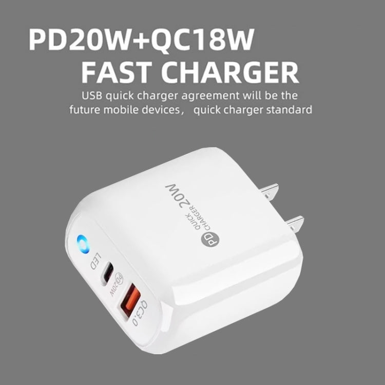 Carregador de Telemóvel PD04 PD20W + QC18W com Indicador LED, Ficha US, Ficha US