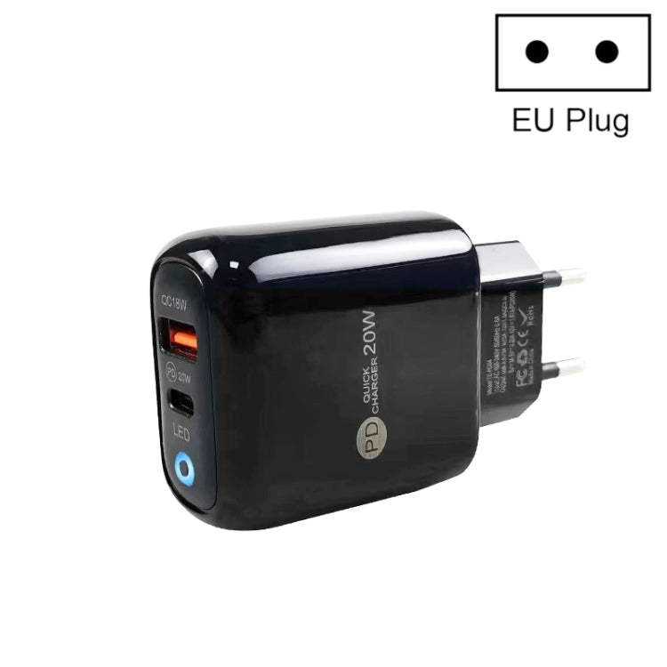 Carregador de Telemóvel PD04 PD20W + QC18W com Indicador LED, Ficha UE, Ficha UE